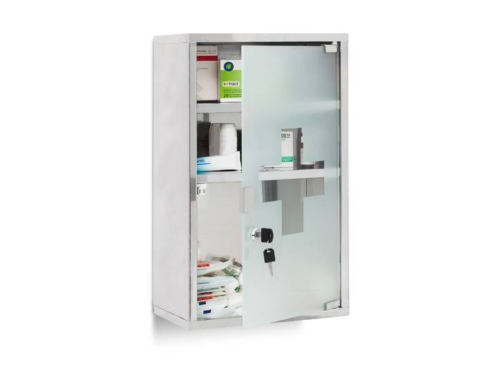 Medizinschrank EMERGENCY Edelstahl XL Silber-Transparent