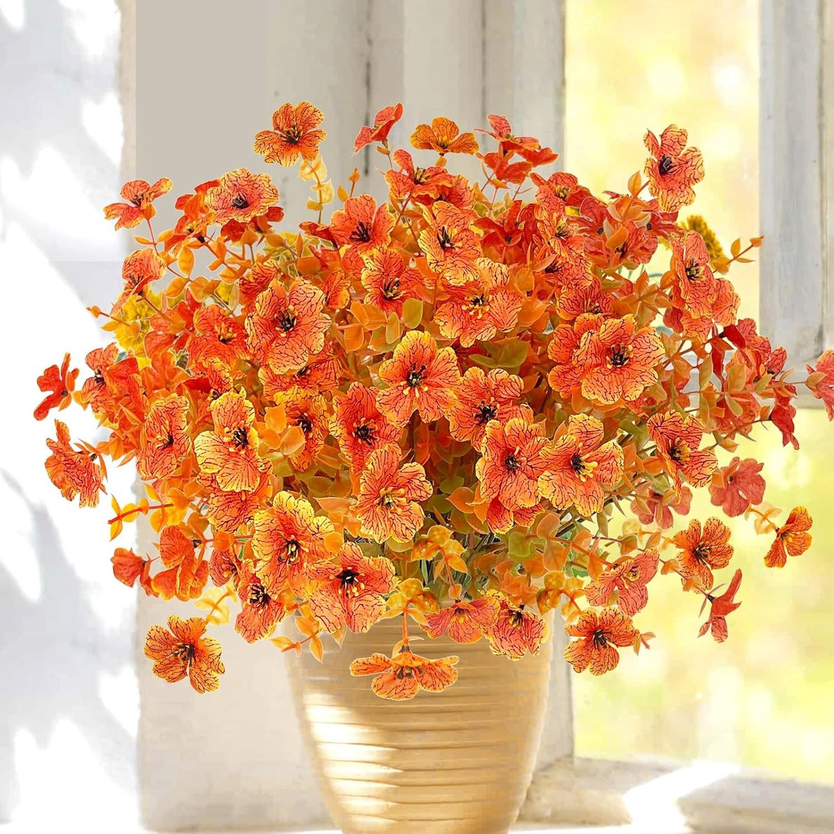 Set van 6 gele zijden kunstbloemen voor herfstdecoratie, weerbestendig en UV-bestendig