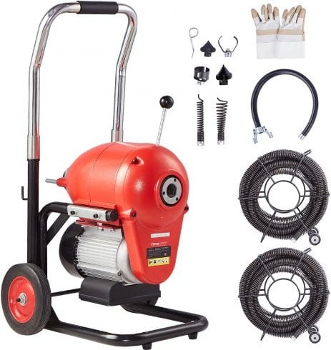 VEVOR Elektrische Rioolreinigingsmachine 1100W met Handmatige Invoer, Geel/Rood, B/D/H: 55,0 x 47,5 x 98,0 cm