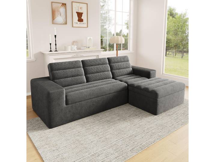 okwish Wohnzimmersofa mit Armlehnen, rahmenloses Design,Ecksofa rei kombinierbar,Cordstoff,Modulares Sofa in Dunkelgrau