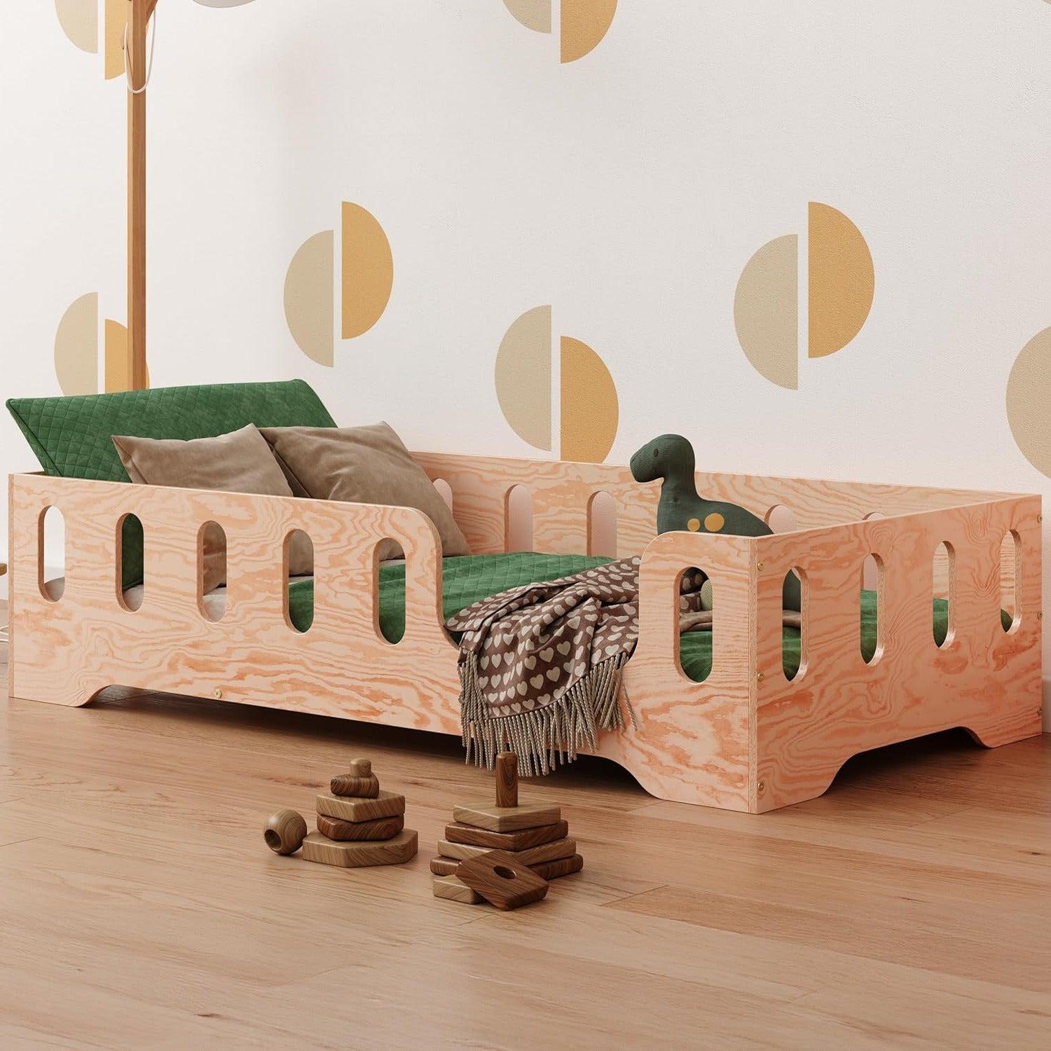 Kinderbett - Schlafzimmerbett - Kleinkindbett - Jugendbett - 90 x 200 cm -es Holz - Absturzsicherung - Hohe Belastbarkeit