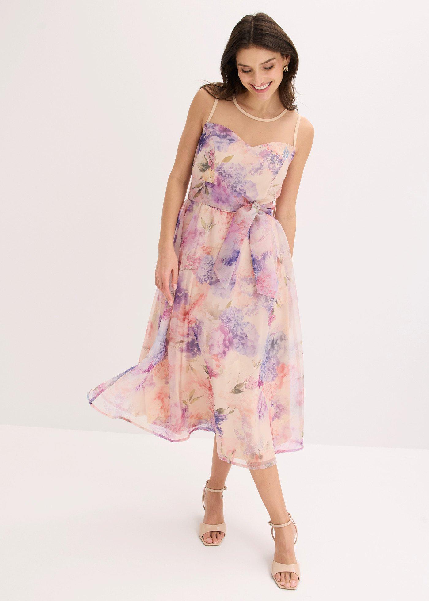 bonprix Midikleid aus zartem Tüll, rosa, Gr.44, Bezauberndes Midikleid aus zartem Tüll mit Netz-Einsatz und Binde-Detail an der Taille