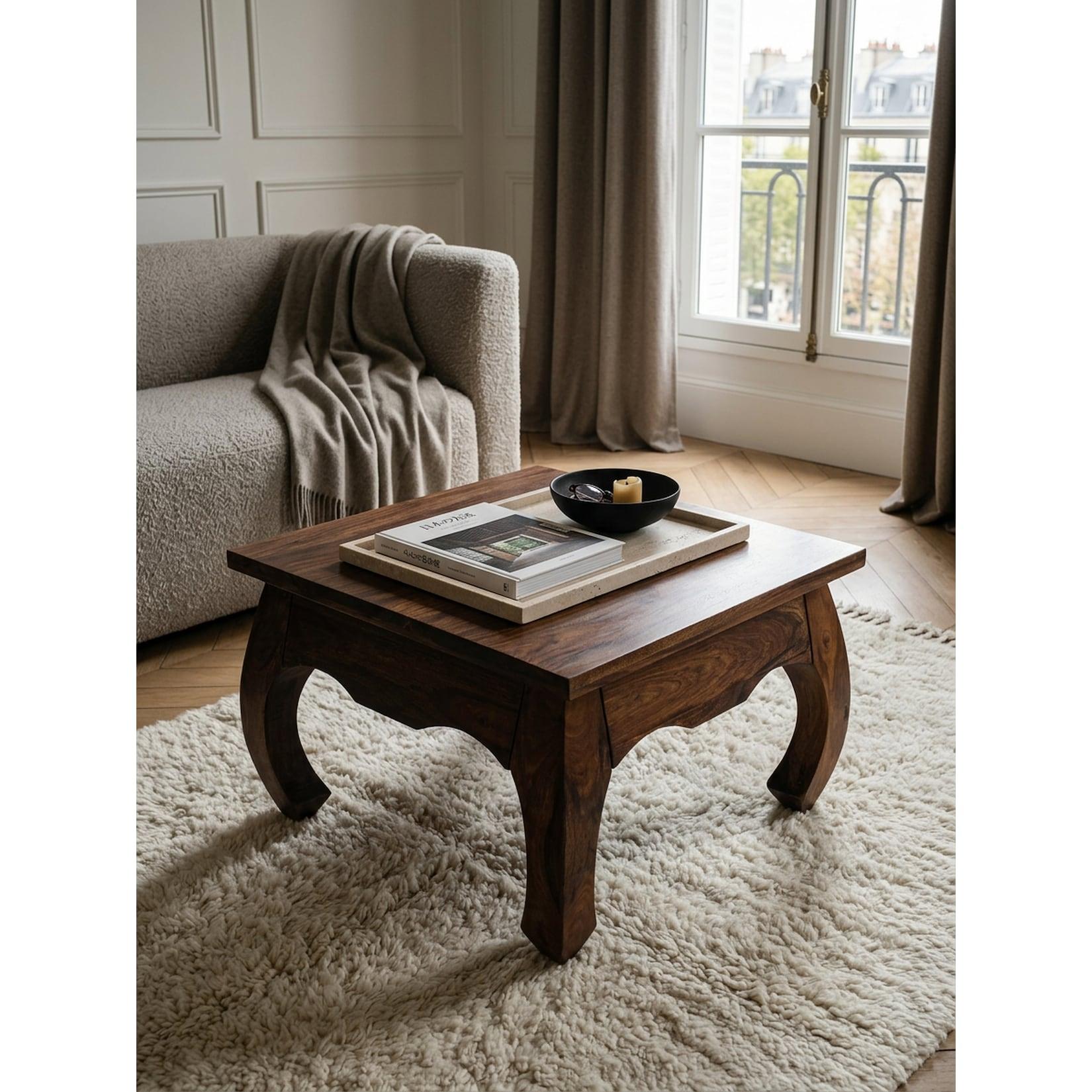 Couchtisch Dunkelbraun Massivholz Sheesham 60cm Landhaus-Stil