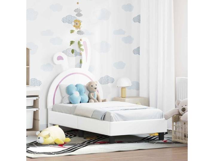 Cadre de lit pour tout-petit - - 70x140 cm - Blanc - Bois d'ingénierie - Poches de rangement - Système de lattes