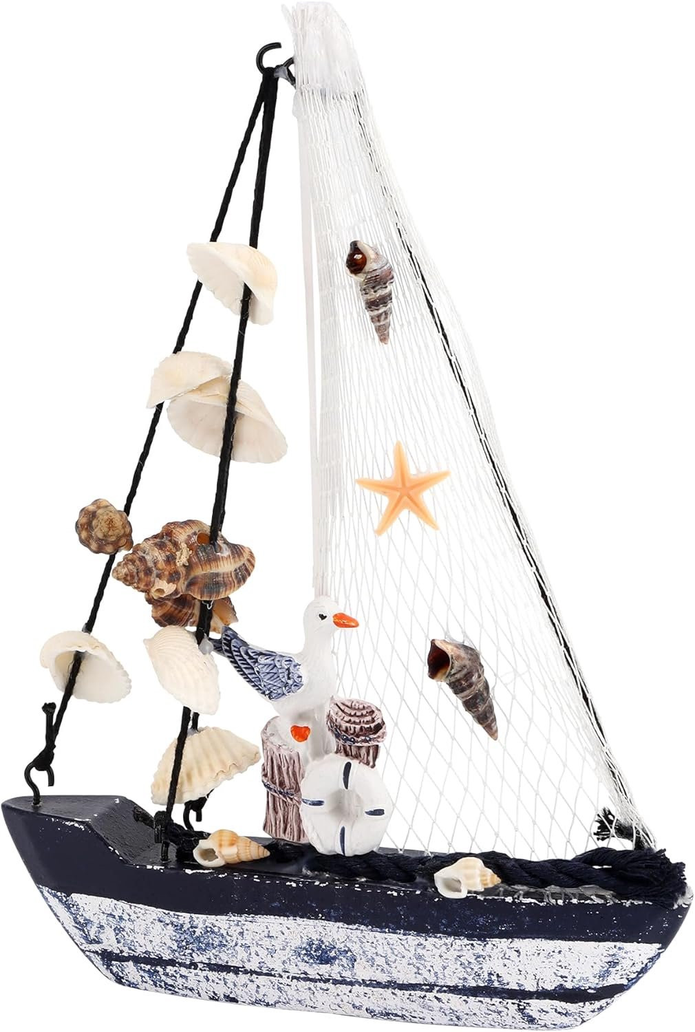 Houten zeilboot ornament voor op tafel, Nautische decoratie, Hoogte: 19,5 cm