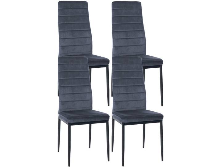 CLP Stuhl 4er Set Samt hellgrau, Hellgrau, Metall, 41.5x99x40 cm, Esszimmer, Stühle