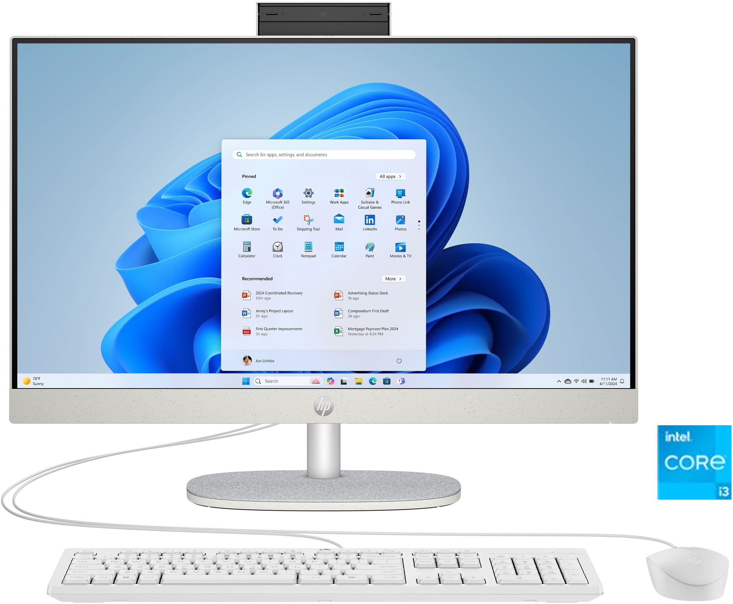 HP All-in-One PC "24-cr0205ng", weiß (shell weiß), Windows 11, UHD Graphics, 8 GB RAM 512 GB SSD, Desktop-PCs, All-in-One PC