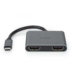 Nedis USB Multi-Port-Adapter - 2-in-1 - USB 3.2 Gen 1 - USB-C Stecker - 2x HDMI - 0.10 m - Rund - Vernickelt - PVC - Schwarz - Umschlag
