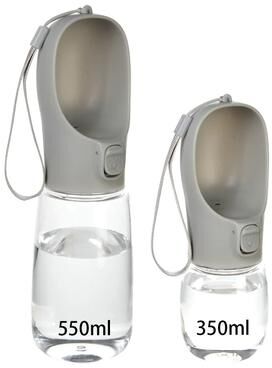 Inspire Essentials Portable Dog Water Bottle With Travel Drinking Bowl gray