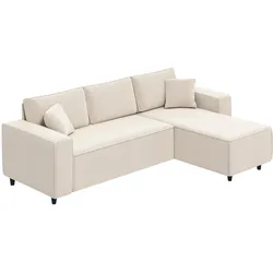 ECKSOFA 3-Sitzer Sofa in L-Form Eckcouch mit Umkehrbarer Chaiselongue Cremeweiß