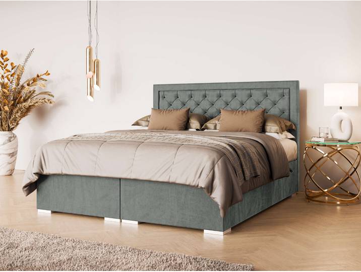 Polsterbett, Grau, 162x209 cm, 100% Polyester, Mit Bettkasten & Matratze, Modern