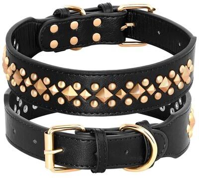 Uplift Picks Spiked Leather Dog Collar For Strong And Stylish Dogs black xl