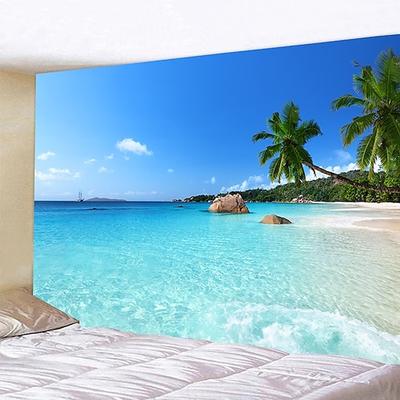 Wandteppich Kunst Dekor Decke Vorhang Picknick Tischdecke hängen zu Hause Schlafzimmer Wohnzimmer Wohnheim Dekoration Urlaub Urlaub Landschaft Meer Ozean Strand Kokosnussbaum Wandtuch XXL Natur