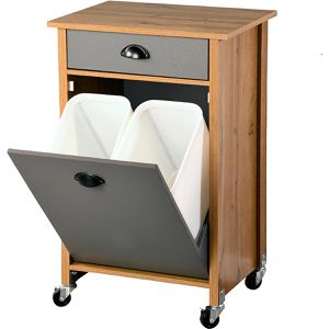 Kesper Küchenwagen 25528, grau / eiche, aus Holz, 50 x 79 x 37cm, Schublade & Abfalleimer