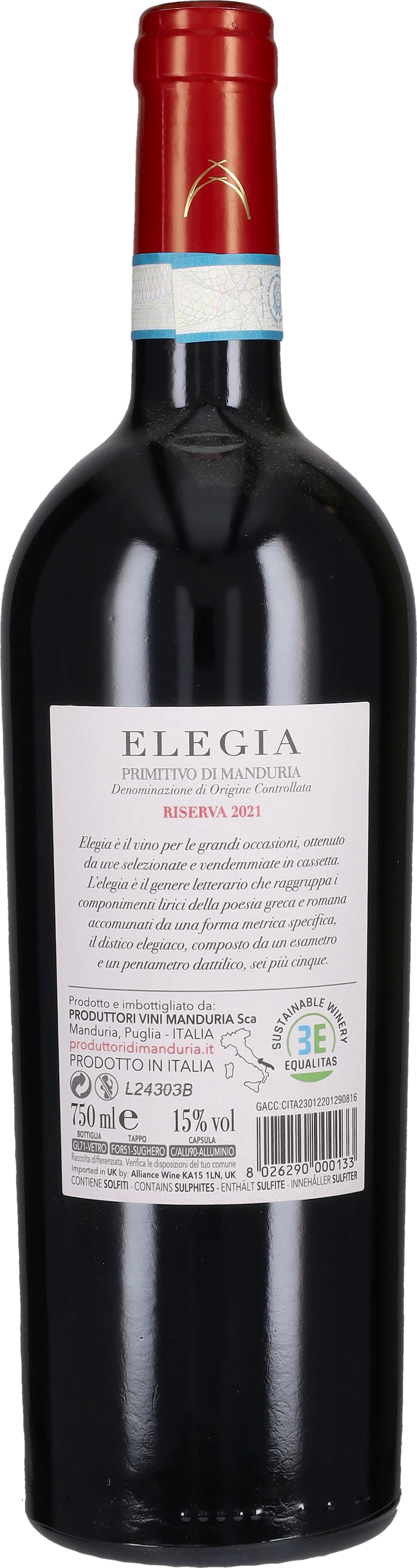 Primitivo di Manduria Riserva 'Elegia' Produttori di Manduria 2022