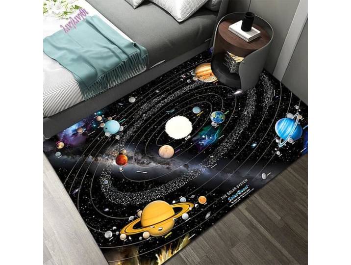 Tapis contemporain Tapis de sol 3D pour chambre d'enfants système solaire espace planète antidérapant- 60x90cm (23x35 in)[Q]