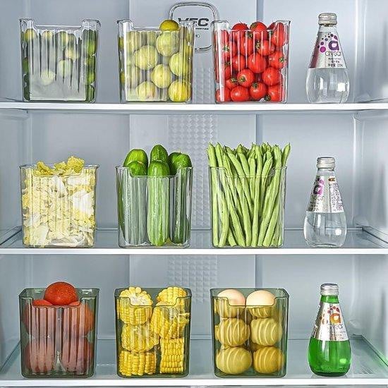 Bugucat Koelkastorganizer Set - 4-delige Transparante Stapelbare Opbergcontainers voor Keuken en Vriezer