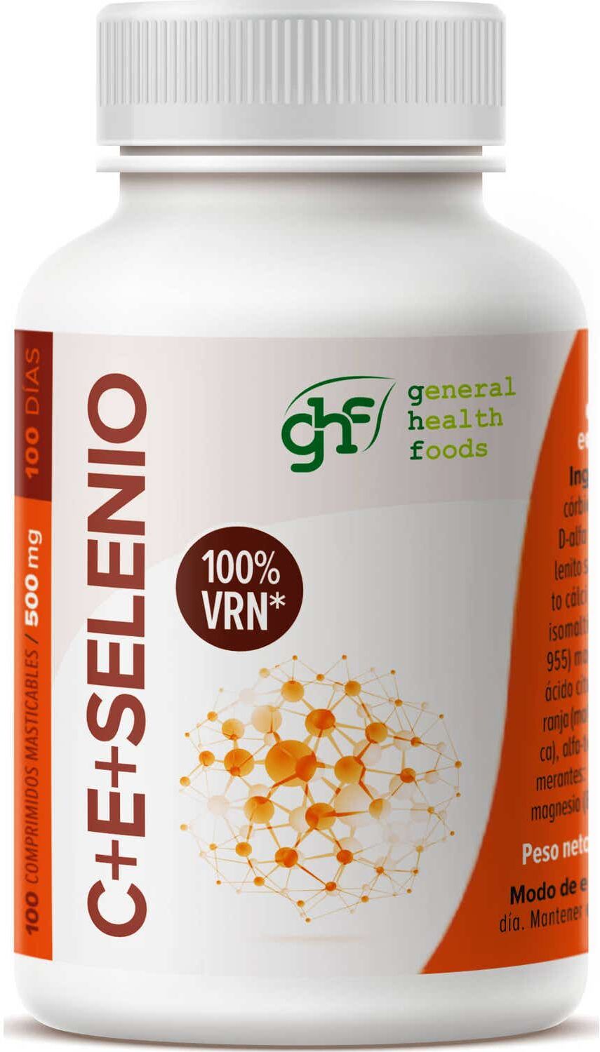 GHF antioxidante vitamina C, E y selenio sabor naranja 100 comp