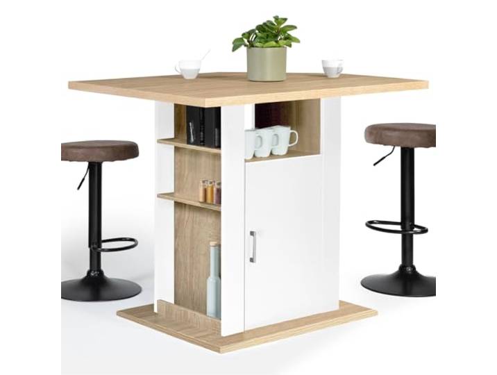 IDMarket - Ilot central UGO 110 cm bois blanc et imitation hêtre avec rangements