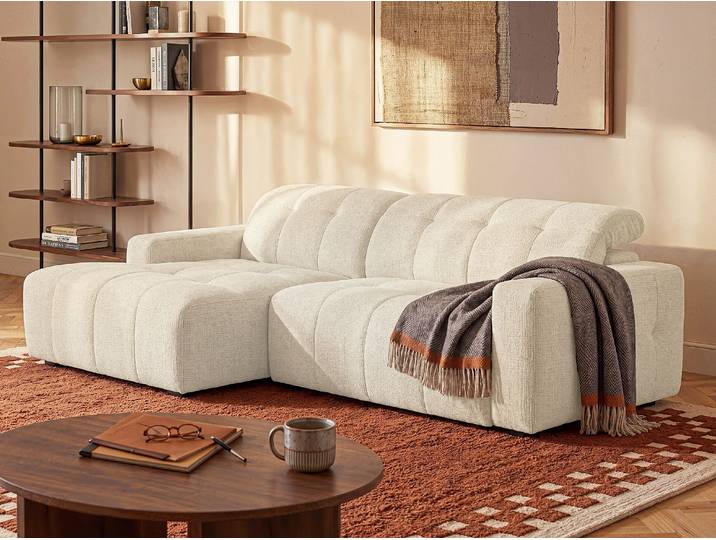Relaxsofa mit elektrischer Verschiebbare Sitzfläche - Ecke Links - Chenille-Stoff - Beige CLEMIGA