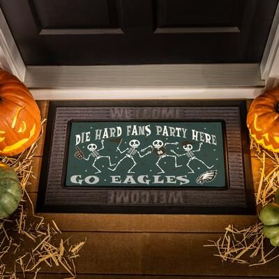 Evergreen "Philadelphia Eagles Flocked Coir Halloween Sassafras Switch Door Mat - 22"" x 10"""