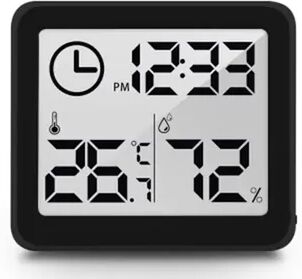 Universal Stock Large Display Digital Wall Clock With Temperature & Humidity Battery Operated For Home & Office black