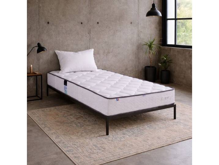 Matelas 90x190 cm Iris 20 cm mousse haute densité ferme face été/hiver + 1 oreiller