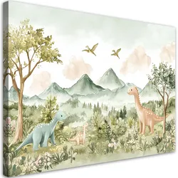 WANDBILD fröhliche dinosaurier berglandschaft