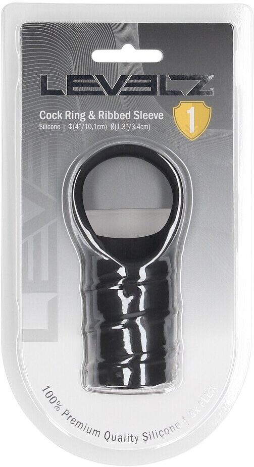 Levelz Cockring en silicone et manchon strié - Noir