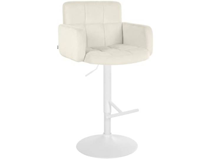CLP Barhocker Los Angeles Samtbezug höhenverstellbar drehbar bis 150 kg, Farbe: Creme, Gestellfarbe: weiß