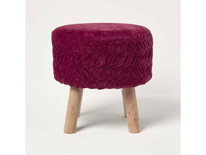 Pouf en velours plissé Lyla sur pieds Magenta