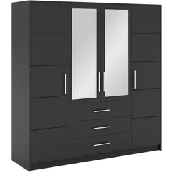 DREHTÜRENSCHRANK ELISE 196/200/57,5 cm 4-türig mit Spiegel Graphitfarben