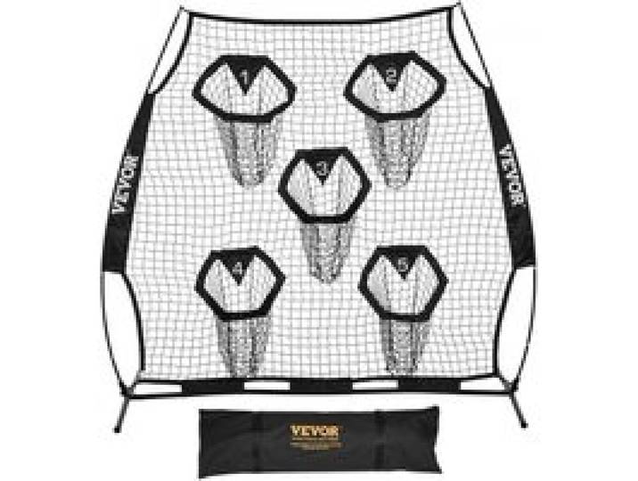 VEVOR Fußballtrainer Wurfnetz Übungsnetz (208 x 91 x 189 cm) mit 5 Zieltaschen & tragbarer Aufbewahrungstasche & Guren & knotenlosem Netz, Training für die Passgenauigkeit des Quarterbacks, schwarz