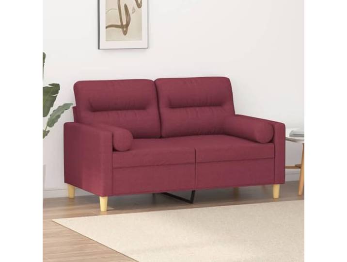 HEFZGDB Modernes 2-Sitzer-Sofa mit Zierkissen in Weinrot, 120 cm Breite, strapazierfähiger Stoff, Robustes Metallgestell, abnehmbare Bezüge, komfortable Polsterung für Entspannung