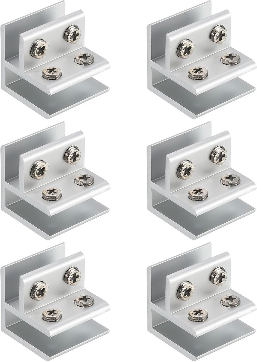 6x Verstelbare Glasklemmen 90 Graden Aluminium voor Glasplaat 8-10mm