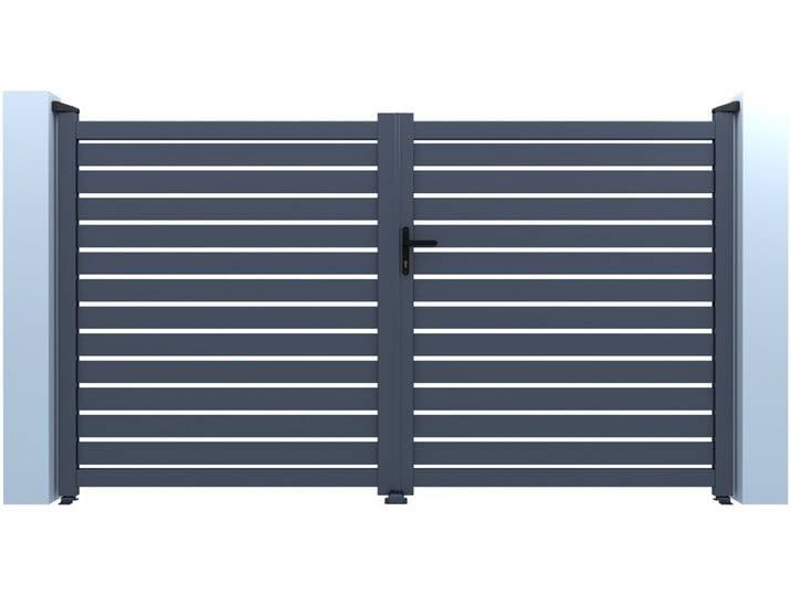 Portail semi-ajouré en aluminium Julien - 340 x 140 cm - Gris