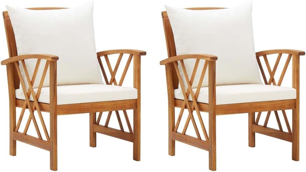 2X Gartenstühle aus massivem Akazienholz mit Kissen, Gartensessel für Balkon, Terrasse und Garten