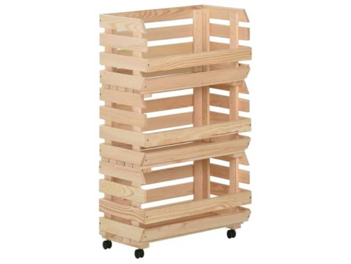 HFXHIJXQ Küchenwagen Massivholz Kiefer 37x30x80 cm mit Rollen 3 Etagen Flexibler Servierwagen aus Kiefernholz für Küche und Speisekammer. 3 entnehmbare Kisten bieten variablen Stauraum.