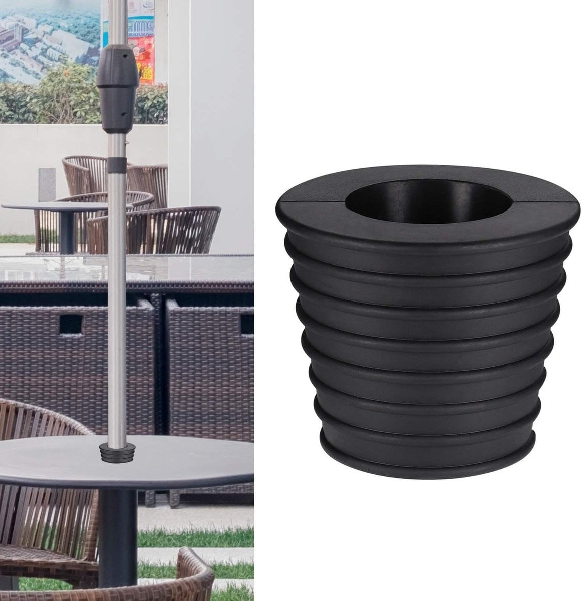 Stabiele parasolvoet voor terras met tafelgat, zwart, geschikt voor 38 cm parasol