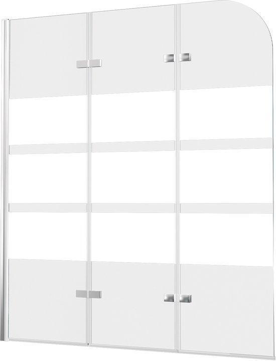 Famanu Faltbare Duschwand für Badewanne - 3-teilig - 120 x 140 cm - 6 mm Sicherheitsglas - Weiße Streifen