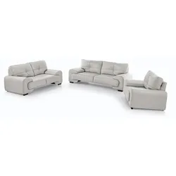 SITZGARNITUR Omega, zwei Sofas und Sessel, aus Kunstleder, Hellgrau