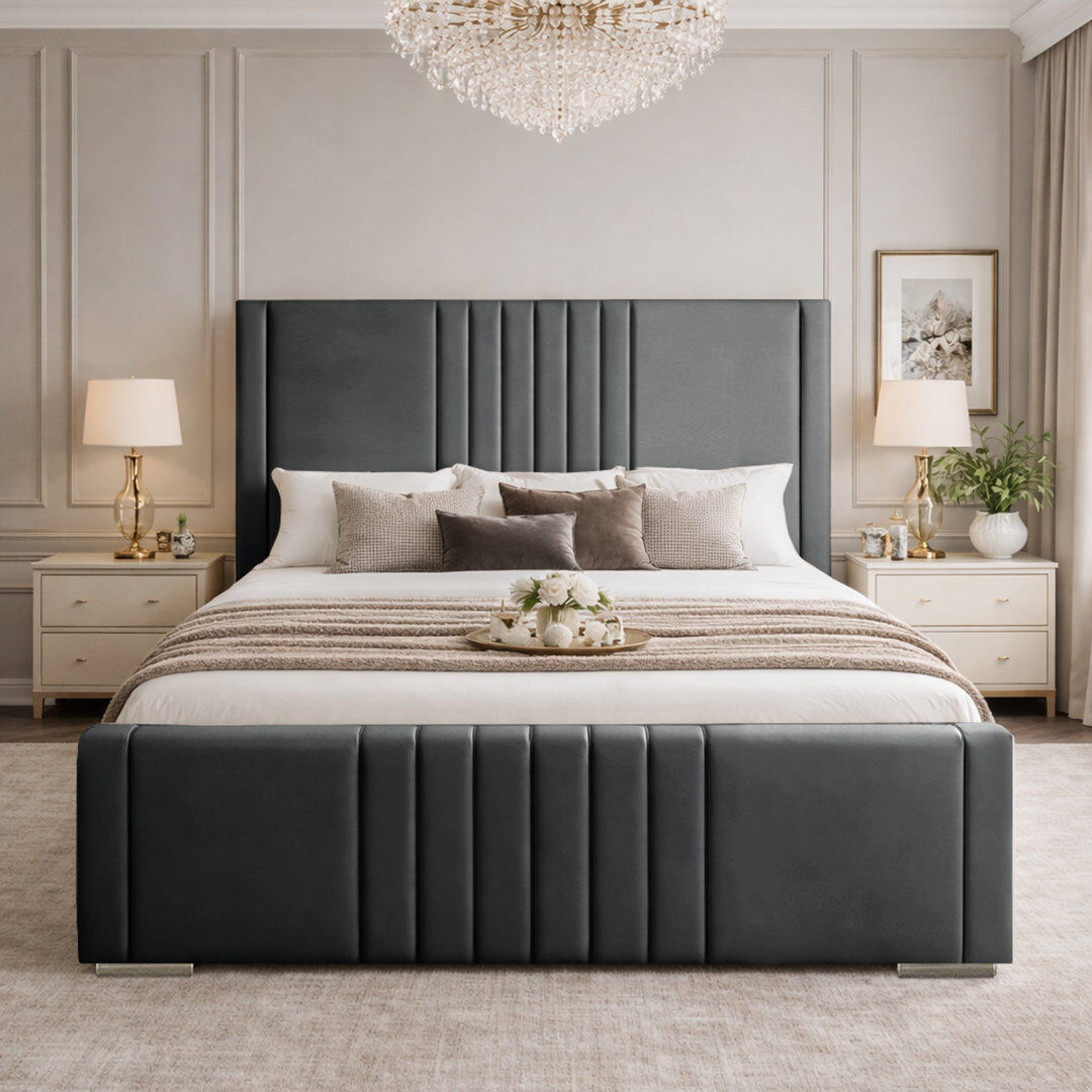 Canora Grey Upholstered Velvet Bed Asphalt Single (3')
