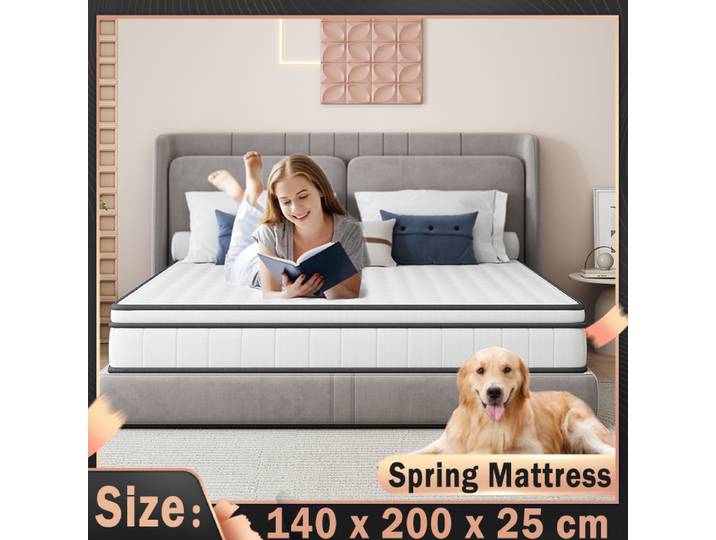 Matelas hybride Creahappy - 140x200x25cm - Matelas à ressorts triple poche - Matelas en tissu 3D respirant - Blanc + reliure grise