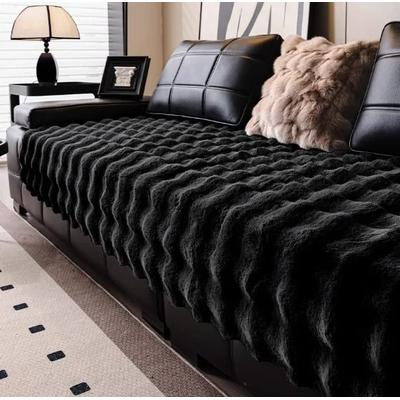 Uplifted Finds Thick Faux Rabbit Fur Sofa Slipcover Non Slip Plush Couch Cushion Cover 110 X 110 Cm black