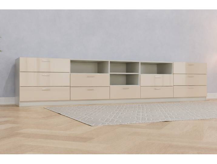 TV-Möbel nach Maß - RAL 1015 Hellelfenbein - 75x361x57cm - Individuell konfigurieren
