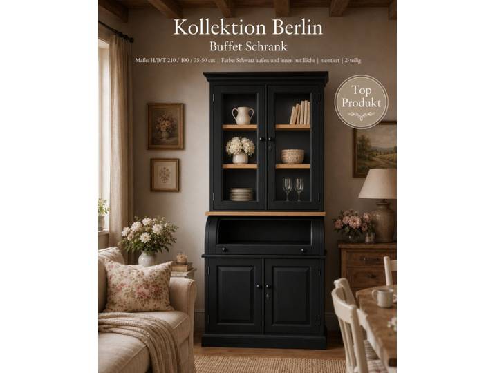 Wohnpalast Buffet Buffet Schrank Berlin 100 cm mit Eiche schwarz Landhaus- Stil