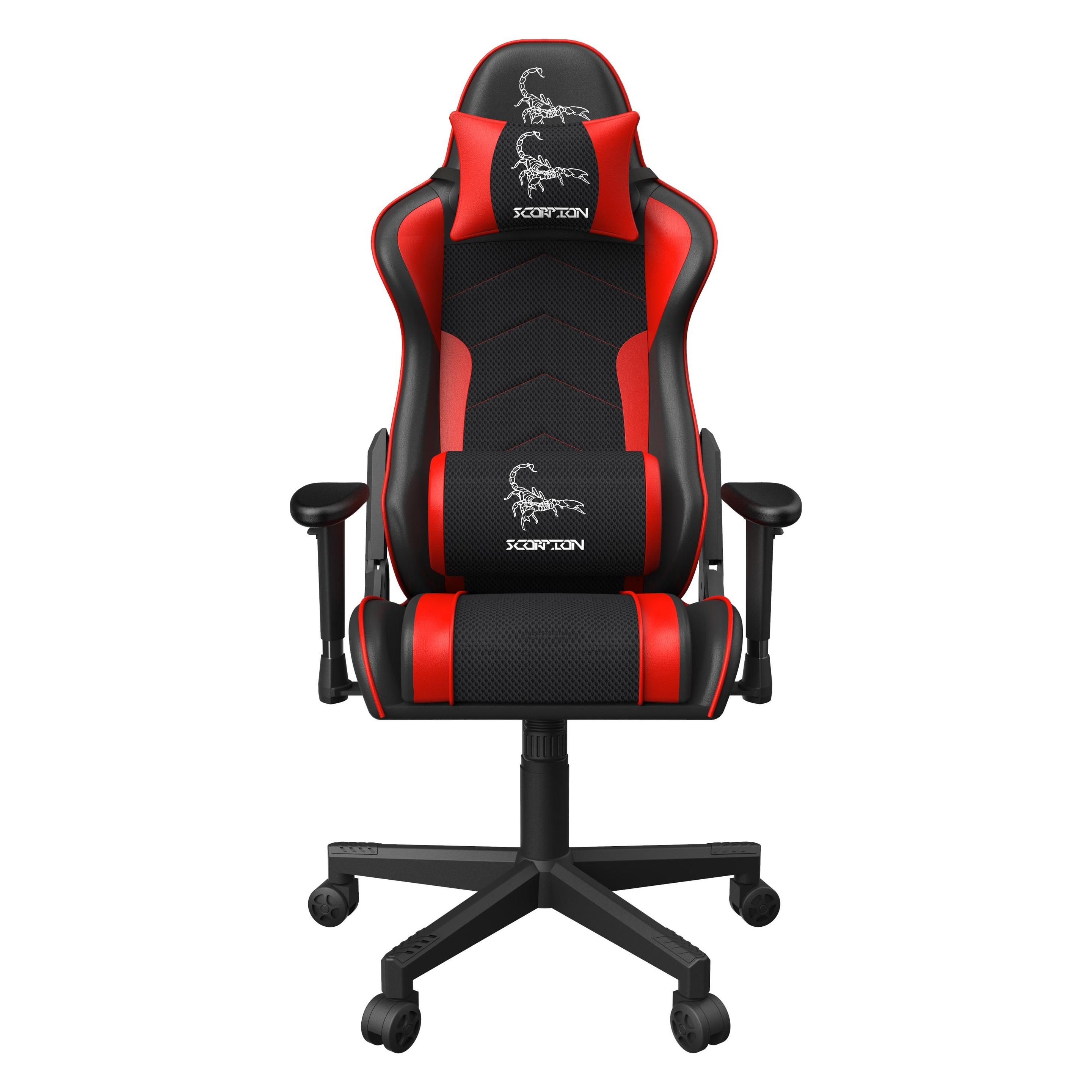 Gembird Gaming chair SCORPION juodas mesh red skin accents (GC-SCORPION-02X)