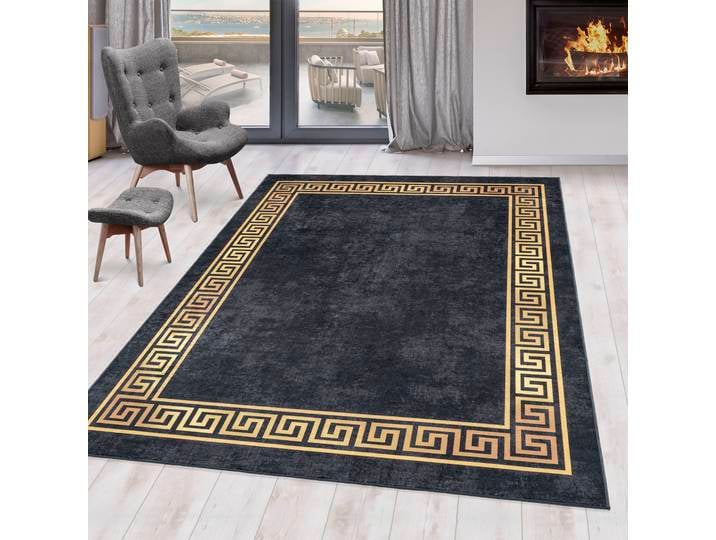Teppich AYYILDIZ TEPPICHE FIESTA 4305 , schwarz, B:160cm H:6mm L:230cm, Polyester, Teppiche, Teppich, Pflegeleichtes Flachgewebe / Moderner Vintage Orient Look, Ornamente