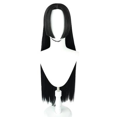 Lange, glatte, schwarze Hime-Perücke im Ozean-Abenteuer-Stil für Cosplay-Partys
