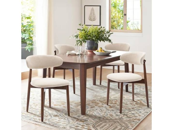 COLAMY Küchenstuhl Esszimmerstühle 4er Set, Moderne Polsterstuhl Essstühle mit Fester Rückenlehne, Stoff Esszimmerstühl mit Holzbein für Esszimmer, Küche, Restaurant, Beige
